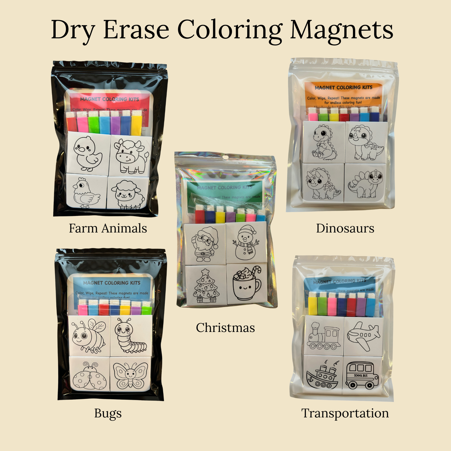 Dry Erase Color Me Magnet Collection – Reusable 2x2" Fun